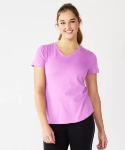 Tek Gear® Women' Tee Graphic Essential Short Sleeve -Tek Gear store 2631893 Purple Floral Stripe