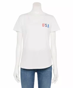 Tek Gear® Women' Tee Graphic Essential Short Sleeve -Tek Gear store 2631893 White Usa Stripe