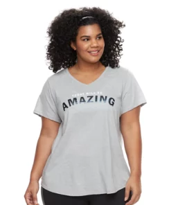 Tek Gear® Tee Plus Size Essential V-Neck Short Sleeve -Tek Gear store 3112953 Amazing Gray