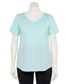 Tek Gear® Tee Plus Size Essential V-Neck Short Sleeve -Tek Gear store 3112953 Aqua Speckle