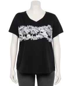 Tek Gear® Tee Plus Size Essential V-Neck Short Sleeve -Tek Gear store 3112953 Black Dye Graphic