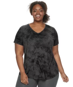 Tek Gear® Tee Plus Size Essential V-Neck Short Sleeve -Tek Gear store 3112953 Black Print