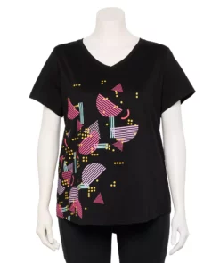 Tek Gear® Tee Plus Size Essential V-Neck Short Sleeve -Tek Gear store 3112953 Black Shapes