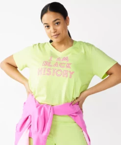 Tek Gear® Tee Plus Size Essential V-Neck Short Sleeve -Tek Gear store 3112953 Green Black History