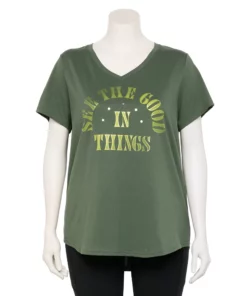 Tek Gear® Tee Plus Size Essential V-Neck Short Sleeve -Tek Gear store 3112953 Lime Good