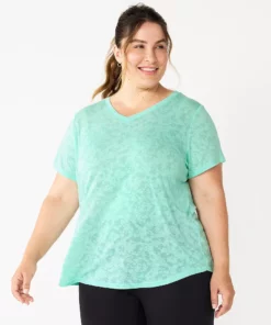 Tek Gear® Tee Plus Size Essential V-Neck Short Sleeve -Tek Gear store 3112953 Mint Burnout