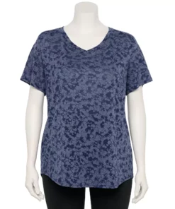 Tek Gear® Tee Plus Size Essential V-Neck Short Sleeve -Tek Gear store 3112953 Navy Burnout