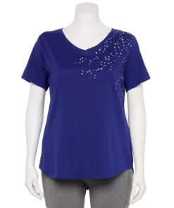 Tek Gear® Tee Plus Size Essential V-Neck Short Sleeve -Tek Gear store 3112953 Navy Stars