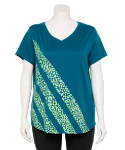 Tek Gear® Tee Plus Size Essential V-Neck Short Sleeve -Tek Gear store 3112953 Teal Stripes