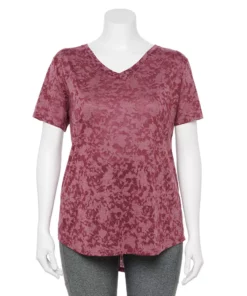 Tek Gear® Tee Plus Size Essential V-Neck Short Sleeve -Tek Gear store 3112953 Wine Burnout