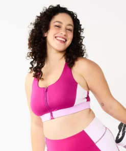 Tek Gear® Bra Sport Zip-Front Medium-Impact 49 Tek Gear® Bra Sport Zip-Front Medium-Impact -Tek Gear store 4657353 Berry Colorblock