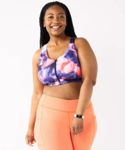 Tek Gear® Bra Plus Size Medium Impact Sport Zip-Front -Tek Gear store 4787908 American Dye