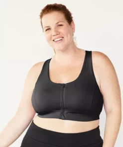 Tek Gear® Bra Plus Size Medium Impact Sport Zip-Front -Tek Gear store 4787908 Black