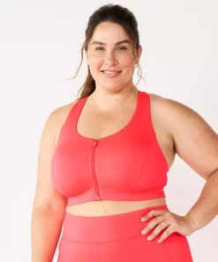 Tek Gear® Bra Plus Size Medium Impact Sport Zip-Front -Tek Gear store 4787908 Fanatic Pink