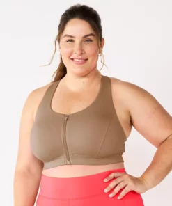 Tek Gear® Bra Plus Size Medium Impact Sport Zip-Front -Tek Gear store 4787908 Mini Latte