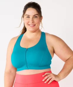 Tek Gear® Bra Plus Size Medium Impact Sport Zip-Front -Tek Gear store 4787908 Tremendous Teal