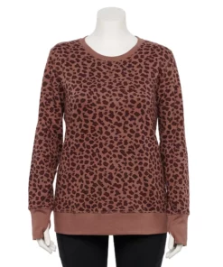 Tek Gear® Sweatshirt Fleece Plus Size Ultrasoft Crewneck -Tek Gear store 5000133 Brown Leopard