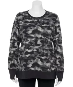 Tek Gear® Sweatshirt Fleece Plus Size Ultrasoft Crewneck -Tek Gear store 5000133 Gray Camo