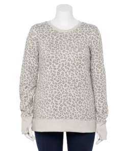 Tek Gear® Sweatshirt Fleece Plus Size Ultrasoft Crewneck -Tek Gear store 5000133 Gray Leopard