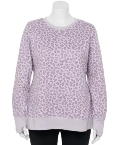 Tek Gear® Sweatshirt Fleece Plus Size Ultrasoft Crewneck -Tek Gear store 5000133 Lavender Leopard