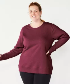 Tek Gear® Sweatshirt Fleece Plus Size Ultrasoft Crewneck -Tek Gear store 5000133 Night Sangria