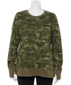 Tek Gear® Sweatshirt Fleece Plus Size Ultrasoft Crewneck -Tek Gear store 5000133 Olive Camo