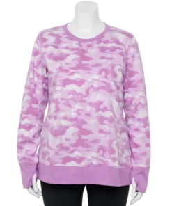 Tek Gear® Sweatshirt Fleece Plus Size Ultrasoft Crewneck -Tek Gear store 5000133 Purple Camo