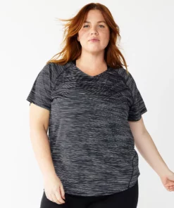 Tek Gear® Tee Performance Core Plus Size V-Neck -Tek Gear store 5016444 Black Spacedye