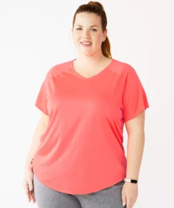 Tek Gear® Tee Performance Core Plus Size V-Neck -Tek Gear store 5016444 Wild Flamingo