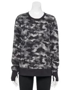 Petite Tek Gear® Sweatshirt Fleece Ultrasoft Crewneck -Tek Gear store 5146364 Gray Camo