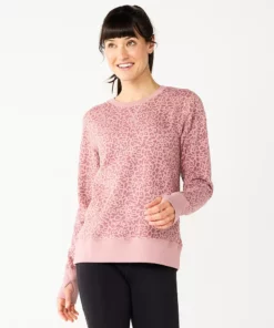 Petite Tek Gear® Sweatshirt Fleece Ultrasoft Crewneck -Tek Gear store 5146364 Rose Leopard