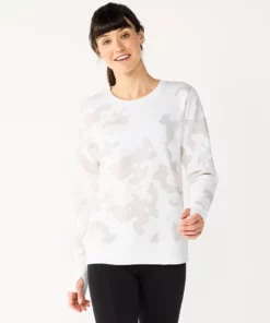 Petite Tek Gear® Sweatshirt Fleece Ultrasoft Crewneck -Tek Gear store 5146364 White Camo