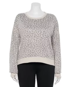 Tek Gear® Sweatshirt Fleece Plus Size Crewneck -Tek Gear store 5187076 Gray Leopard