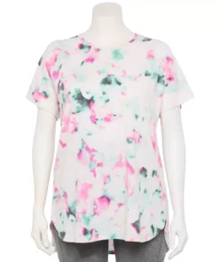 Tek Gear® Tee Plus Size Tunic High Slit -Tek Gear store 5227026 Aqua Multi Dye