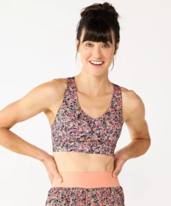 Tek Gear® Bra Core Sport V-Neck Medium-Impact 44 Tek Gear® Bra Core Sport V-Neck Medium-Impact -Tek Gear store 5256799 Coral Ditsy Floral