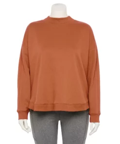 Tek Gear® Sweatshirt Fleece Plus Size Ultrasoft Mockneck -Tek Gear store 5540359 Cinnamon Coffee