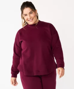 Tek Gear® Sweatshirt Fleece Plus Size Ultrasoft Mockneck -Tek Gear store 5540359 Night Sangria