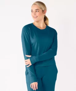 Tek Gear® Women' Tee Crewneck Long Sleeve -Tek Gear store 5561703 Blue Crayon