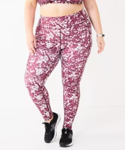 Tek Gear® Legging Core 7/8 Plus Size High-Waisted Side Pocket -Tek Gear store 5568006 Wine Shapes Print