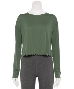 Tek Gear® Women' Top Lettuce-Edge Cross-Back -Tek Gear store 5653063 Esta Olive