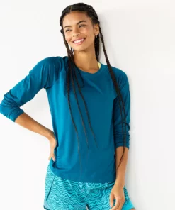 Petite Tek Gear® Tee Performance Long Sleeve -Tek Gear store 5653520 Night Life Teal