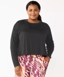 Tek Gear® Top Plus Size Lettuce-Edge Cross-Back -Tek Gear store 5655893 Black