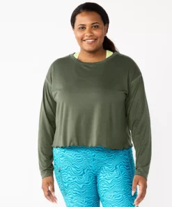 Tek Gear® Top Plus Size Lettuce-Edge Cross-Back -Tek Gear store 5655893 Esta Olive