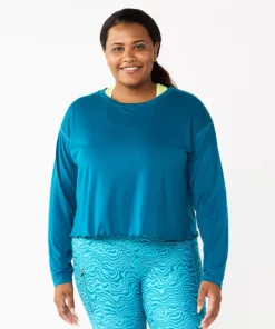 Tek Gear® Top Plus Size Lettuce-Edge Cross-Back -Tek Gear store 5655893 Night Life Teal