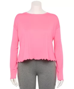 Tek Gear® Top Plus Size Lettuce-Edge Cross-Back -Tek Gear store 5655893 Pink Bloom