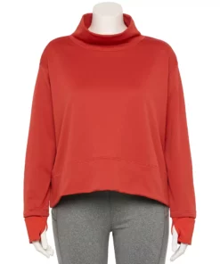 Tek Gear® Mockneck Top Plus Size Run Long Sleeve -Tek Gear store 5656848 Cranberry Kiss