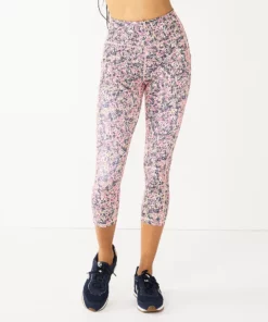 Tek Gear® Women' Legging Pocket Ultrastretch High-Waisted Capri -Tek Gear store 5660787 Coral Ditsy Floral