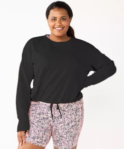 Tek Gear® Top Fleece Plus Size Stretch Cinched-Waist -Tek Gear store 5663621 Black