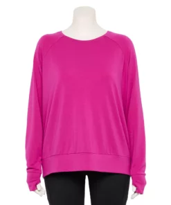 Tek Gear® Tee Long-Sleeve Plus Size Keyhole Back -Tek Gear store 5664890 Fantasy Berry