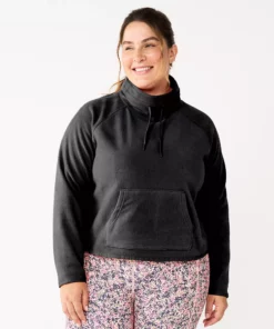 Tek Gear® Sweatshirt Microfleece Plus Size Cowlneck Crop -Tek Gear store 5664967 Black